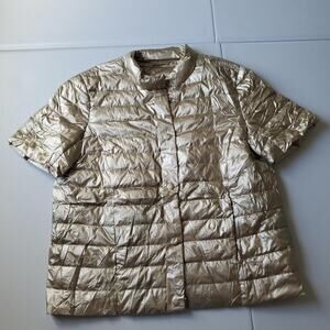 J McLaughlin Jacket Womens Small Metallic Gold Short Sleeve Down Puffer Quilted